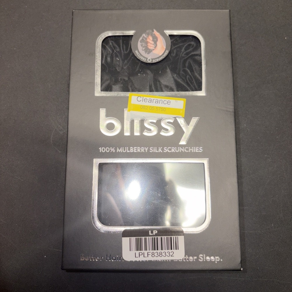 Black Blissy Scrunchies 100% Mulberry Silk Six Pack 20766